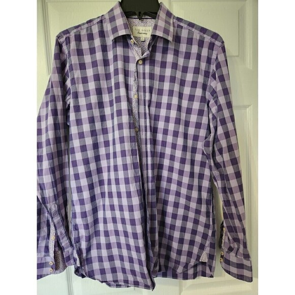 Ted Baker Other - TED BAKER Endurance Men’s Flip Cuff Shirt Plaid Purple Sz 16 34/35 US Sz L NWOT